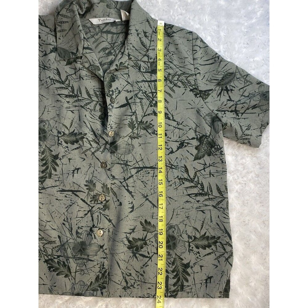 TanJay Casual button down Short Sleeve blouse size 12 P Olive Green VTG - Picture 7 of 9
